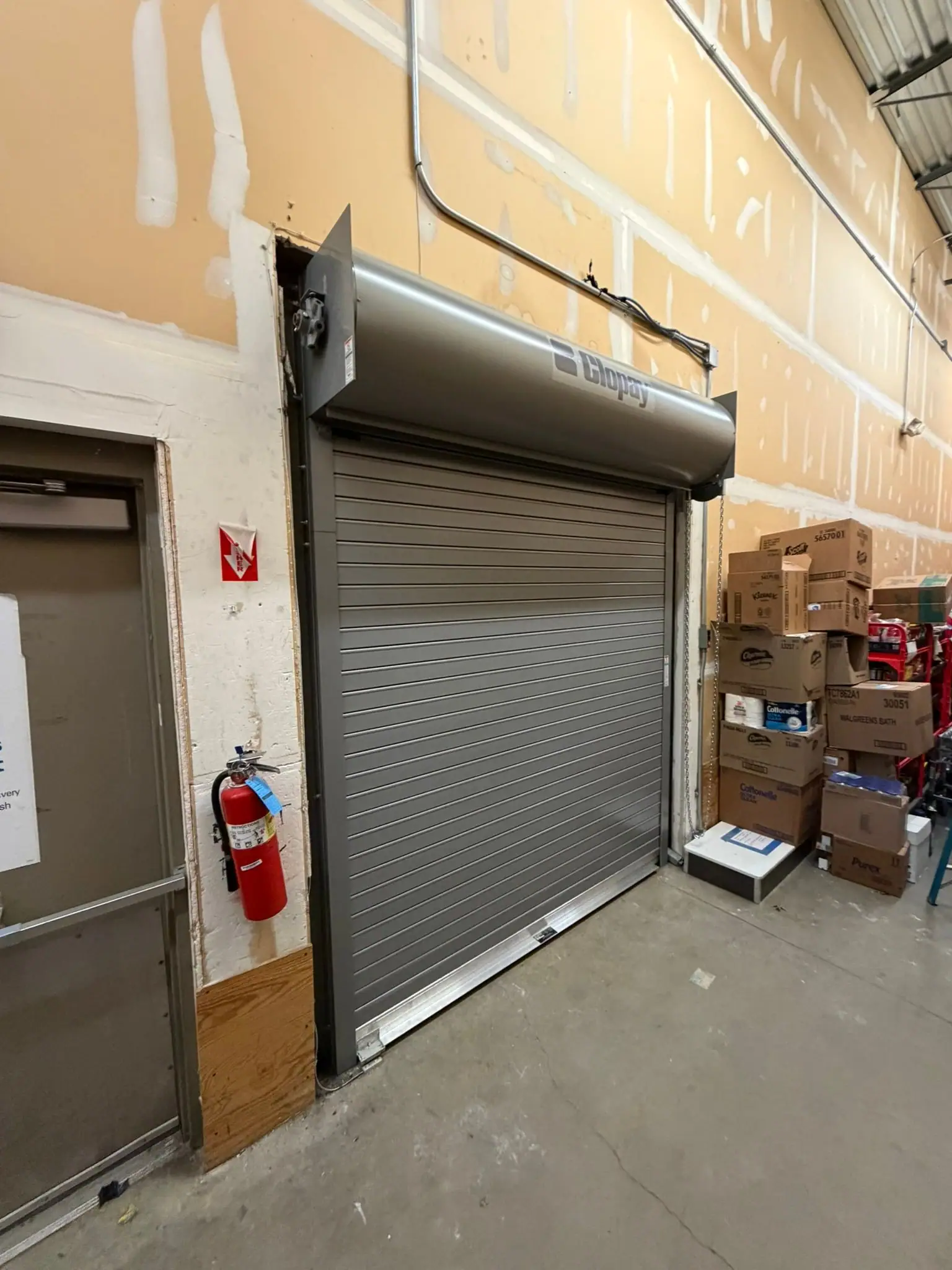 Rolling-steel door in an indoor storage area
