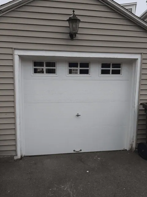 White replacement garage door with windows in Dorchester