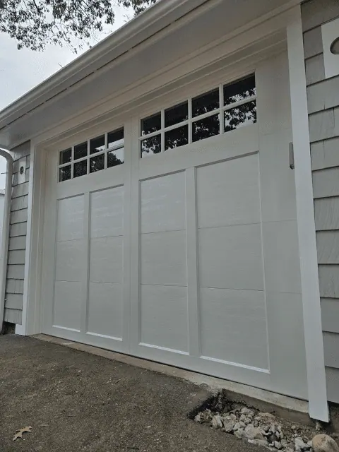Closer view of the overlay door and windows in Hingham