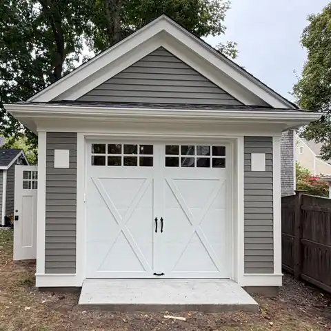 Carriage-style door on a detached garage